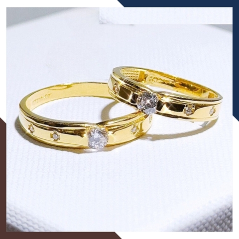 Nhẫn cưới vàng tây dưới 1 chỉ , nhẫn cặp đôi nam nữ vàng 10k đính hột đá mã TL85