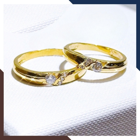 Nhẫn cưới vàng tây trơn dưới 1 chỉ , nhẫn cặp đôi nam nữ vàng 10k đính hột đá trắng mã TL90
