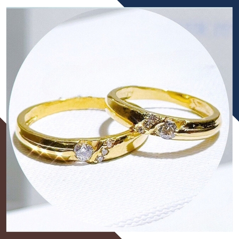 Nhẫn cưới vàng tây trơn dưới 1 chỉ , nhẫn cặp đôi nam nữ vàng 10k đính hột đá trắng mã TL90