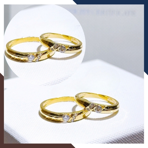 Nhẫn cưới vàng tây trơn dưới 1 chỉ , nhẫn cặp đôi nam nữ vàng 10k đính hột đá trắng mã TL90