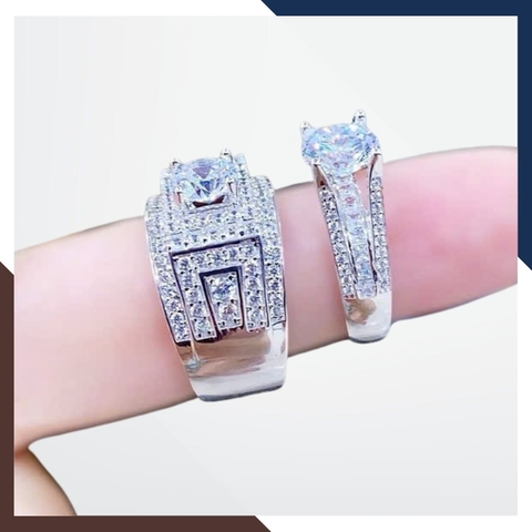 Nhẫn Cưới Vàng Trắng 10k Bản To Đính Đá CZ Đẹp NVCD158 - Cho Cặp Đôi Sang Trọng & Nổi Bật