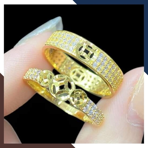 Nhẫn kim tiền cặp đôi nam nữ bằng vàng tây 10k mã 59NU36