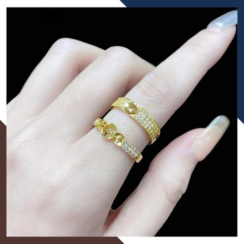 Nhẫn kim tiền cặp đôi nam nữ bằng vàng tây 10k mã 59NU36