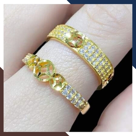 Nhẫn kim tiền cặp đôi nam nữ bằng vàng tây 10k mã 59NU36