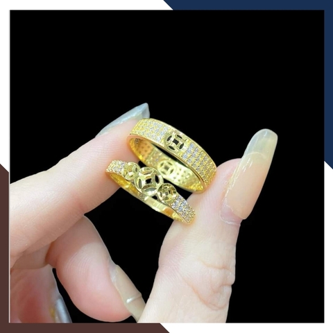 Nhẫn kim tiền cặp đôi nam nữ bằng vàng tây 10k mã 59NU36