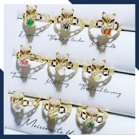 Nhẫn kim tiền hồ ly lộc kép, nhẫn hồ ly kim tiền vàng tây 10k ngậm ngọc cho nữ mã M80TL54