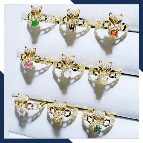 Nhẫn kim tiền hồ ly lộc kép, nhẫn hồ ly kim tiền vàng tây 10k ngậm ngọc cho nữ mã M80TL54