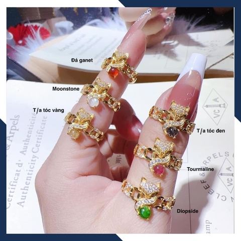 Nhẫn kim tiền hồ ly lộc kép, nhẫn hồ ly kim tiền vàng tây 10k ngậm ngọc cho nữ mã M80TL54