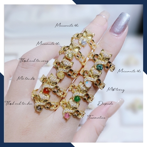 Nhẫn kim tiền hồ ly lộc kép, nhẫn hồ ly kim tiền vàng tây 10k ngậm ngọc cho nữ mã M80TL54