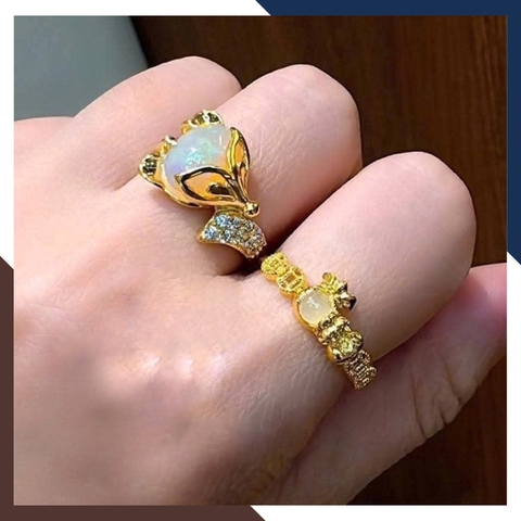 Nhẫn Kim Tiền Tài Bảo Vàng 10K NVNU436 – Tỳ Hưu Ngậm Túi Tiền Đính Đá Moonstone – Mẫu Mới 2026