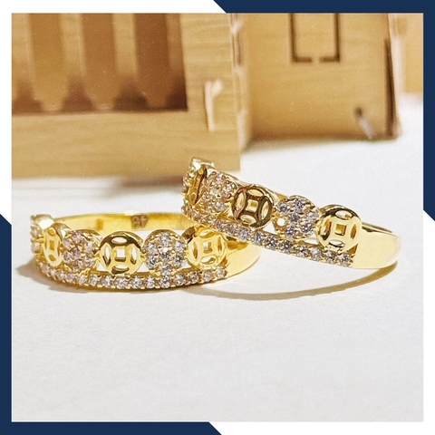 Nhẫn vàng kim tiền, nhẫn kim tiền vàng tây 10k đính đá cho nữ mã 1435TL48