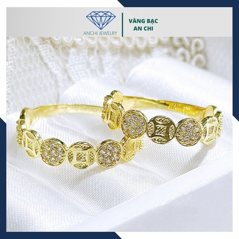 Nhẫn kim tiền vàng tây 10k đính đá, nhẫn thần tài cho nữ mã 1196TL40