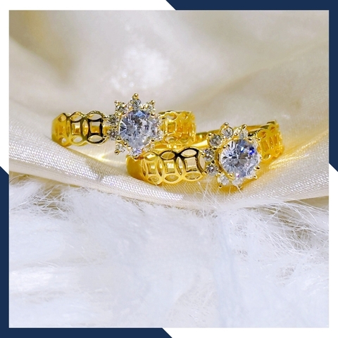 Nhẫn kim tiền vàng tây 10k đính đá tài lộc ngày vía thần tài cho nữ mã 1047TL35