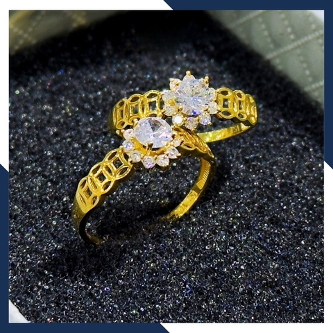 Nhẫn kim tiền vàng tây 10k đính đá tài lộc ngày vía thần tài cho nữ mã 1047TL35