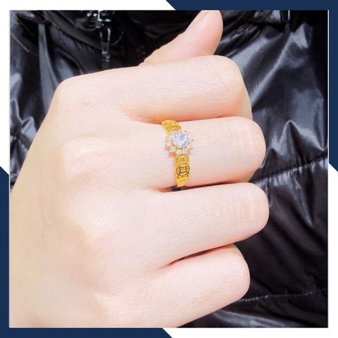 Nhẫn kim tiền vàng tây 10k đính đá tài lộc ngày vía thần tài cho nữ mã 1047TL35