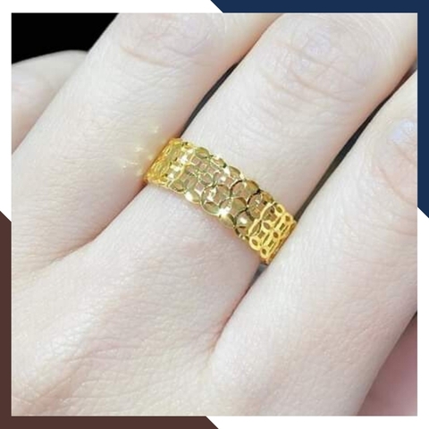 Nhẫn kim tiền vàng tây 10k, nhẫn đồng tiền kép bản to cho nữ ngày vía thần tài mã TL45