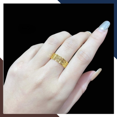 Nhẫn kim tiền vàng tây 10k, nhẫn đồng tiền kép bản to cho nữ ngày vía thần tài mã TL45