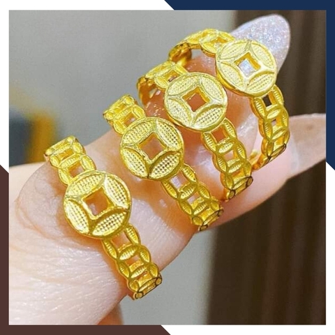 Nhẫn kim tiền vàng tây 10k, nhẫn mặt đồng tiền to cho nữ ngày vía thần tài mã TL45