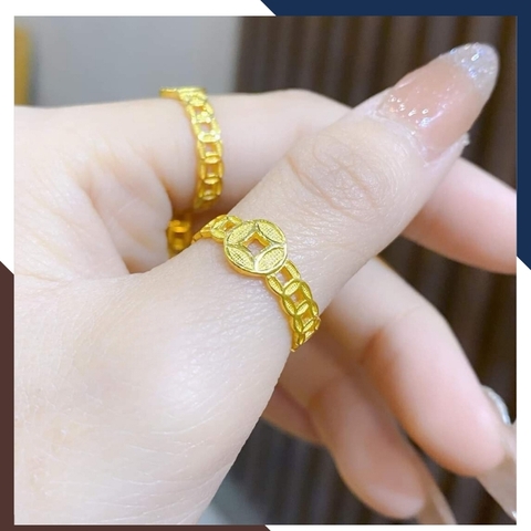 Nhẫn kim tiền vàng tây 10k, nhẫn mặt đồng tiền to cho nữ ngày vía thần tài mã TL45