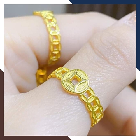 Nhẫn kim tiền vàng tây 10k, nhẫn mặt đồng tiền to cho nữ ngày vía thần tài mã TL45