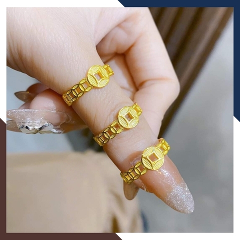 Nhẫn kim tiền vàng tây 10k, nhẫn mặt đồng tiền to cho nữ ngày vía thần tài mã TL45