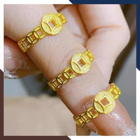 Nhẫn kim tiền vàng tây 10k, nhẫn mặt đồng tiền to cho nữ ngày vía thần tài mã TL45