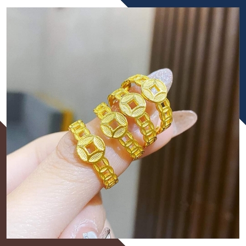 Nhẫn kim tiền vàng tây 10k, nhẫn mặt đồng tiền to cho nữ ngày vía thần tài mã TL45