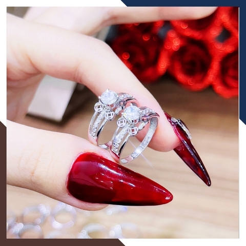 Nhẫn kim tiền vàng trắng 10k đính đá đẹp cho nữ AC1391