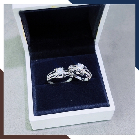 Nhẫn kim tiền vàng trắng 10k đính đá đẹp cho nữ AC1391