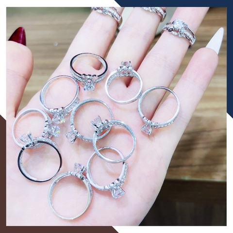 Nhẫn kim tiền vàng trắng 10k đính đá đẹp cho nữ AC1391