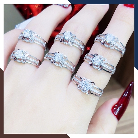 Nhẫn kim tiền vàng trắng 10k đính đá đẹp cho nữ AC1391