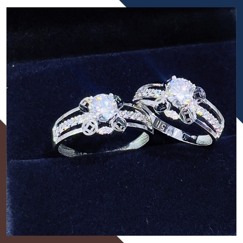 Nhẫn kim tiền vàng trắng 10k đính đá đẹp cho nữ AC1391