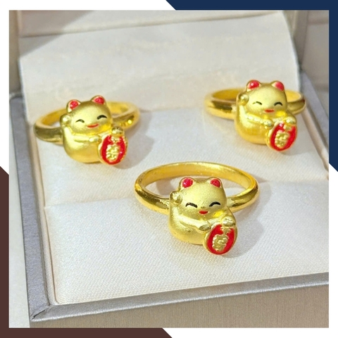 Nhẫn Mèo Thần Tài Vàng 24K 9999 Cho Nữ NVNU446 – Biểu Tượng May Mắn, Chiêu Tài