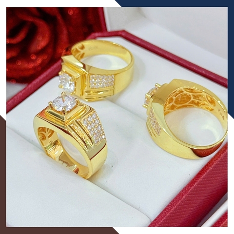 Nhẫn Nam Vàng Tây 10k Mặt Vuông/ Tròn Đính Hột Đá Trắng NVNA60 – Nhiều Mẫu Đẹp & Nam Tính