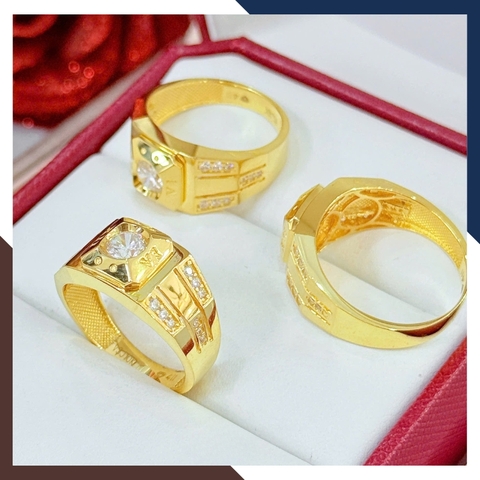 Nhẫn Nam Vàng Tây 10k Mặt Vuông/ Tròn Đính Hột Đá Trắng NVNA60 – Nhiều Mẫu Đẹp & Nam Tính