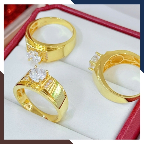 Nhẫn Nam Vàng Tây 10k Mặt Vuông/ Tròn Đính Hột Đá Trắng NVNA60 – Nhiều Mẫu Đẹp & Nam Tính