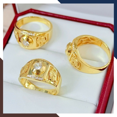 Nhẫn Nam Vàng Tây 10k Mặt Vuông/ Tròn Đính Hột Đá Trắng NVNA60 – Nhiều Mẫu Đẹp & Nam Tính