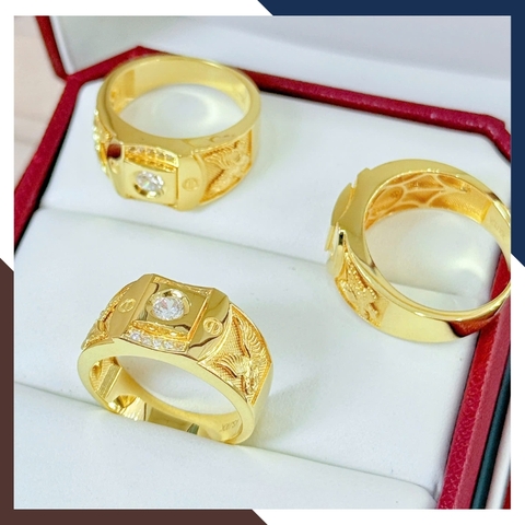 Nhẫn Nam Vàng Tây 10k Mặt Vuông/ Tròn Đính Hột Đá Trắng NVNA60 – Nhiều Mẫu Đẹp & Nam Tính