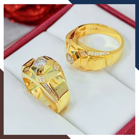 Nhẫn Nam Vàng Tây 10k Mặt Vuông/ Tròn Đính Hột Đá Trắng NVNA60 – Nhiều Mẫu Đẹp & Nam Tính