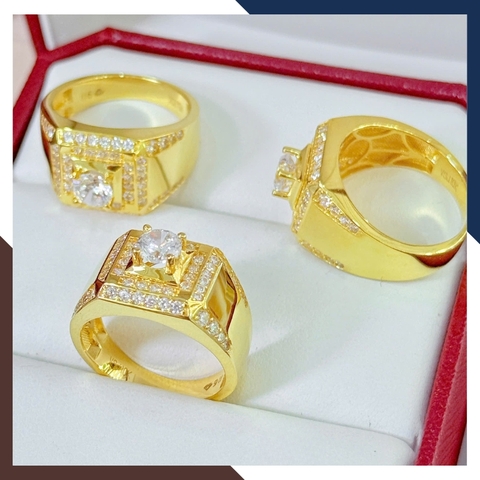 Nhẫn Nam Vàng Tây 10k Mặt Vuông/ Tròn Đính Hột Đá Trắng NVNA60 – Nhiều Mẫu Đẹp & Nam Tính