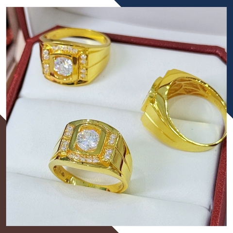 Nhẫn Nam Vàng Tây 10k Mặt Vuông/ Tròn Đính Hột Đá Trắng NVNA60 – Nhiều Mẫu Đẹp & Nam Tính
