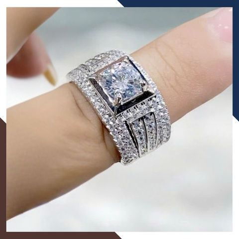 Nhẫn Nam Vàng Trắng 10k Đính Đá CZ Mã NVNA93 – Lịch Lãm, Sang Trọng, Đậm Chất Doanh Nhân