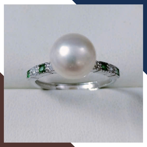 Nhẫn Ngọc Trai Đơn Giản Đính Đá Xanh Cho Nữ Đẹp NNT27 | Ngọc Trai Thật