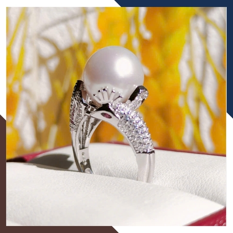 Nhẫn Ngọc Trai Thật 12MM Hình Con Công Đẹp Cho Nữ NNT37