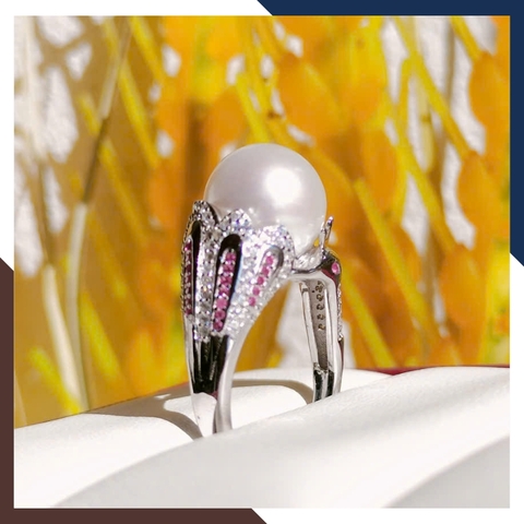 Nhẫn Ngọc Trai Thật 12MM Hình Con Công Đẹp Cho Nữ NNT37