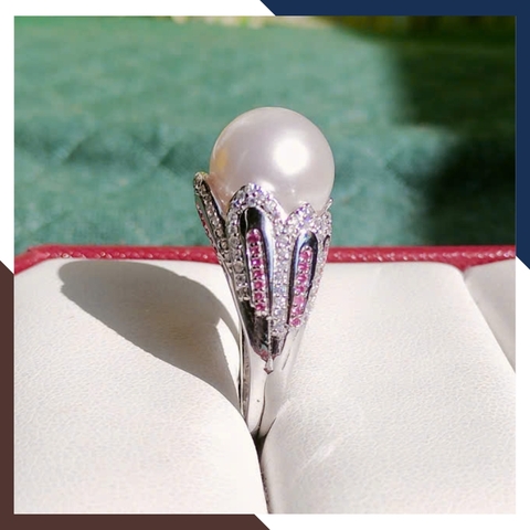 Nhẫn Ngọc Trai Thật 12MM Hình Con Công Đẹp Cho Nữ NNT37