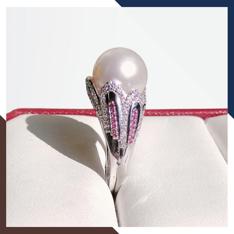 Nhẫn Ngọc Trai Thật 12MM Hình Con Công Đẹp Cho Nữ NNT37