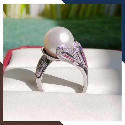 Nhẫn Ngọc Trai Thật 12MM Hình Con Công Đẹp Cho Nữ NNT37