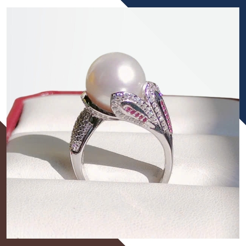 Nhẫn Ngọc Trai Thật 12MM Hình Con Công Đẹp Cho Nữ NNT37