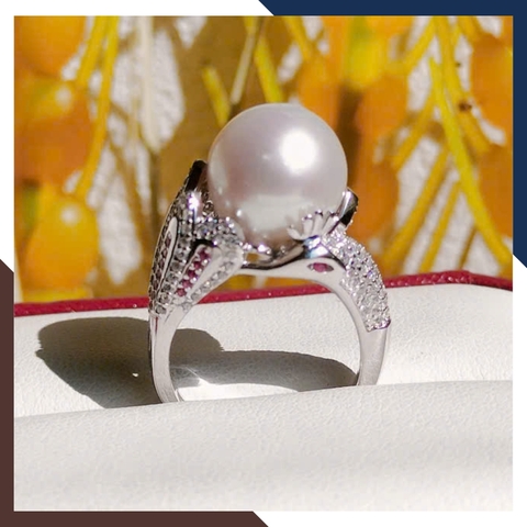 Nhẫn Ngọc Trai Thật 12MM Hình Con Công Đẹp Cho Nữ NNT37